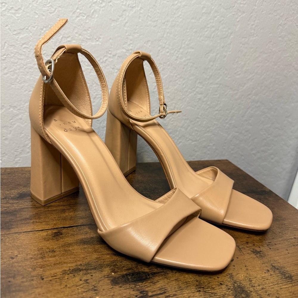 A New Day Tan Stiletto Heels with Ankle Strap